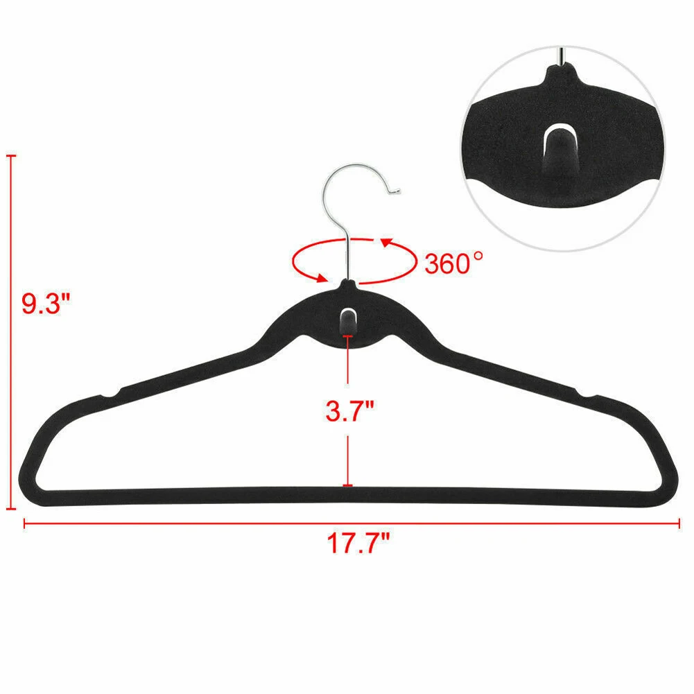 10/20Pcs Foldable Black Velvet Clothes Rack, Non-Slip Flocking Hanger, Balcony Home Accessories, Wardrobe Organizer, Wardrobe 5