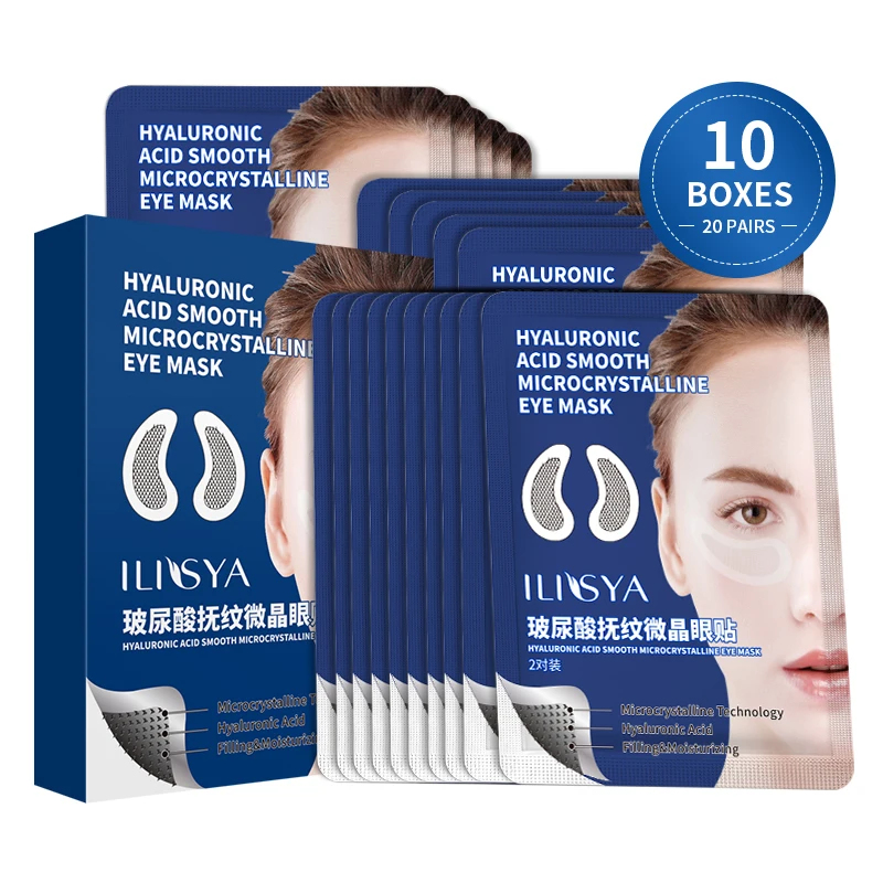 

10 Boxes(20 Pairs) Ilisya Micro-needle Eye Patch for Wrinkles Fine Lines Hyaluronic Acid Eye Mask Dark Circle Puffiness Eye Pads