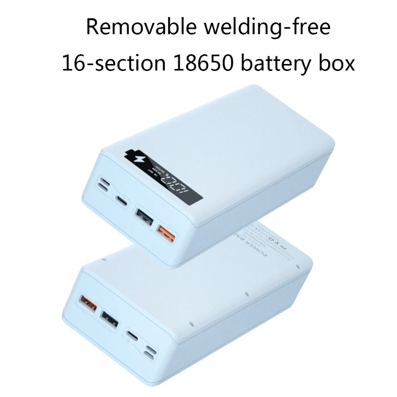Battery power bank box 5W/10W wireless charging detachable QC3.0 PD LCD display DIY 16x18650 battery case