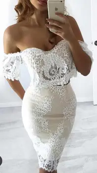

Sexy Short Sleeve Off Shoulder Lace Two Pieces Rayon Bandage Dress 2019 Designer Fashion Party Dress Vestido