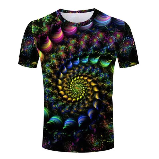 CJLM Colorful 3D Printed T-shirts Men Summer Rainbow Spiral Shirt Graphic Tees Short Sleeve O-Neck Tops  Casual