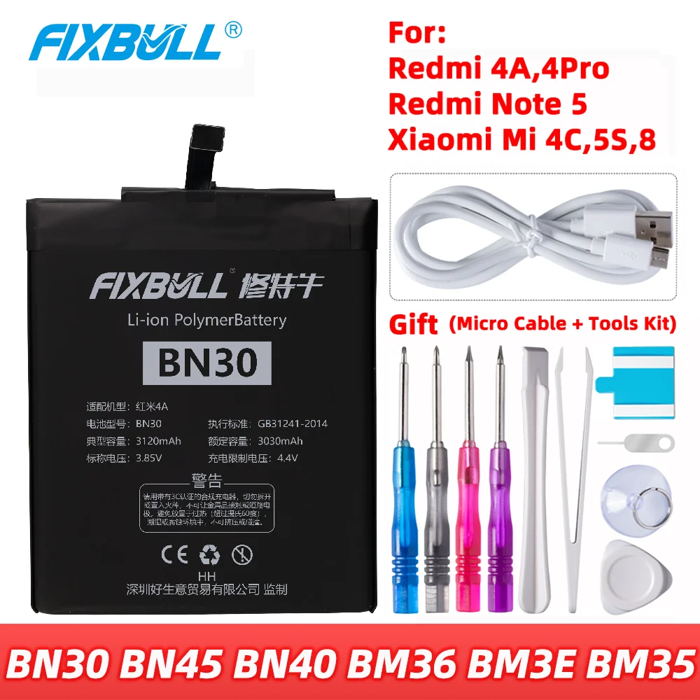Аккумулятор FIXBULL BN30 BN45 BN40 BM36 BM3E BM35 для Xiaomi Redmi 4 Pro 4A Note 5 Note5 Mi 4C 5S 8 Mi8 сменные батареи