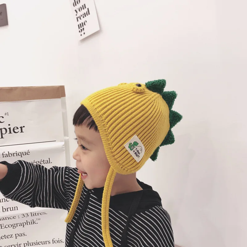 Шапка наушник детская laine tricoter тепловой теплый шапки шерсть мяч вязание Плюшевые Спортивные Дети Зима Осень динозавр треугольник