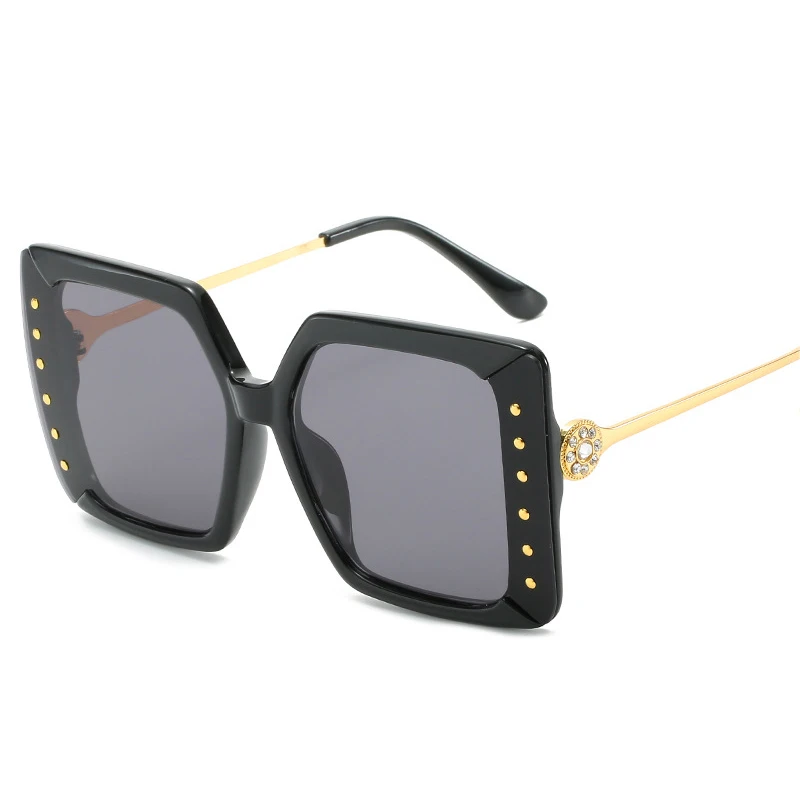 C1 Gold Black Женские квадратные солнцезащитные очки с бриллиантами, Европейский роскошный бренд, дизайн, черные, синие зеркальные оттенки, большие элегантные солнцезащитные очки Ins - Цвет линз: C1 Gold Black