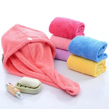 

Women's Solid Color Coral Fleece Bath Hair Towel Dry Hat Cap Quick Drying Lady Bath Tool