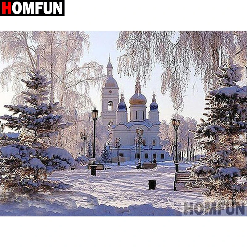 Алмазная 5D картина HOMFUN алмазная вышивка с полным заполнением Пейзаж снежного