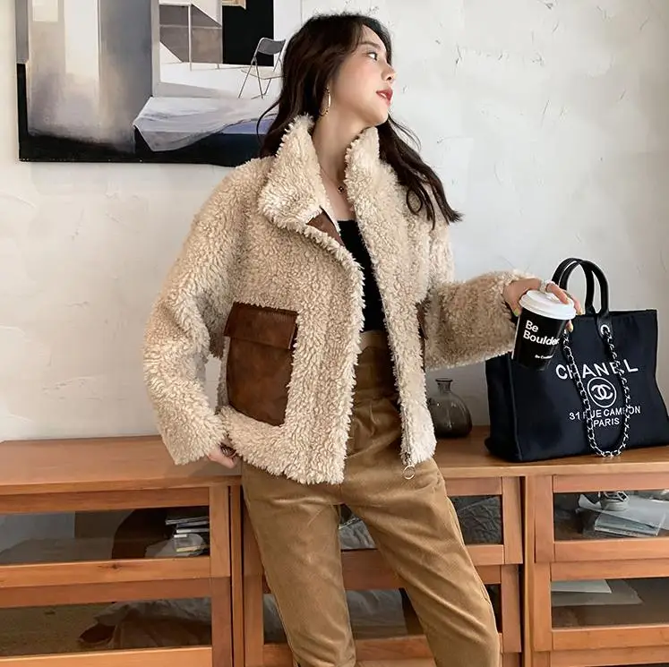 

Lamb velvet jacket female new loose fashion temperament sheep roll fur one thick warm coat