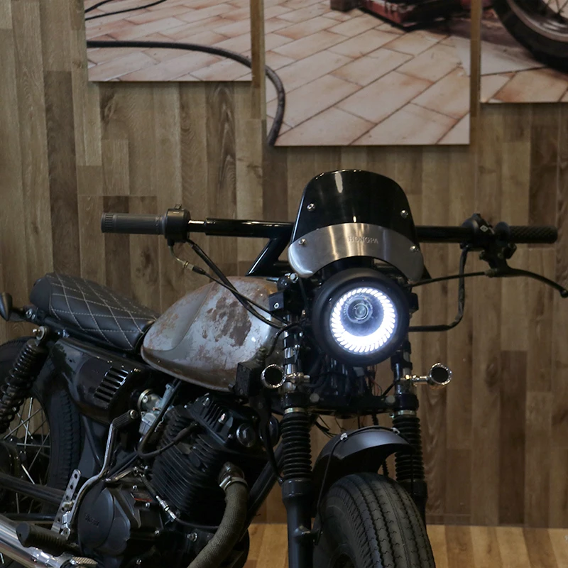 6,5 ''светодиодный фонарь для мотоцикла DRL Halo Ring High Low Beam боковое Крепление Фары для Bobber Кафе Racer Cruiser Винтажный стиль