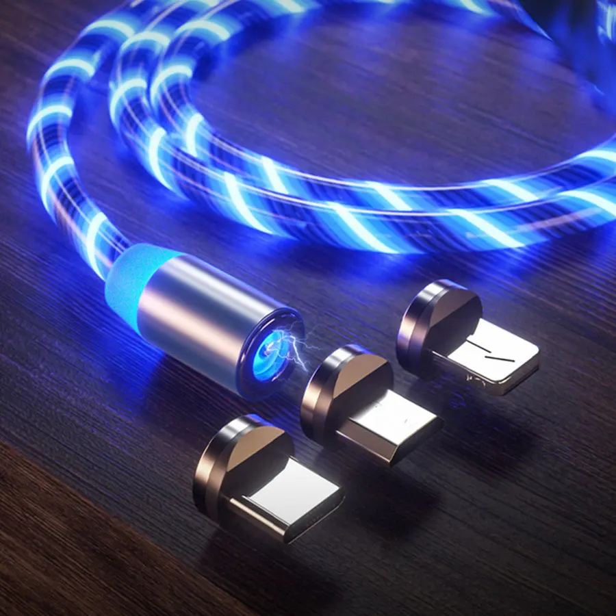 Для iPhone Lightning 1 м светящееся освещение магнитное для Samsung Micro USB для huawei type C зарядное устройство Быстрая зарядка магнит