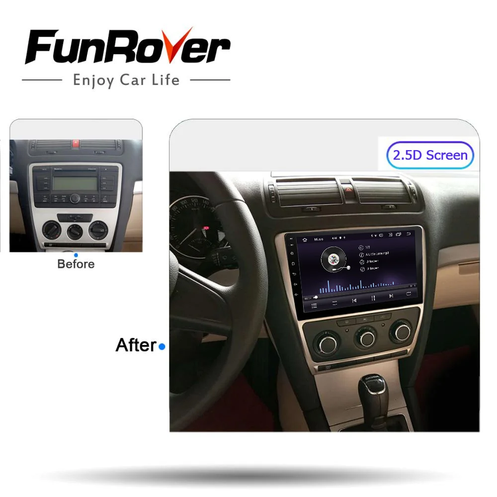 Автомобильный мультимедийный плеер FUNROVER четыре ядра android 9 0 2.5D + IPS для Skoda Octavia 2008