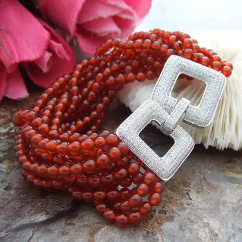 

S102910 8'' 12 Strands Round Red Gems Stone Bracelet Cz Clasp
