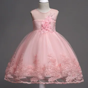 

New Princess Lace Dress Kids Flower Embroidery Dress For Girls Children Dresses For Wedding Party Formal Ball Gown
