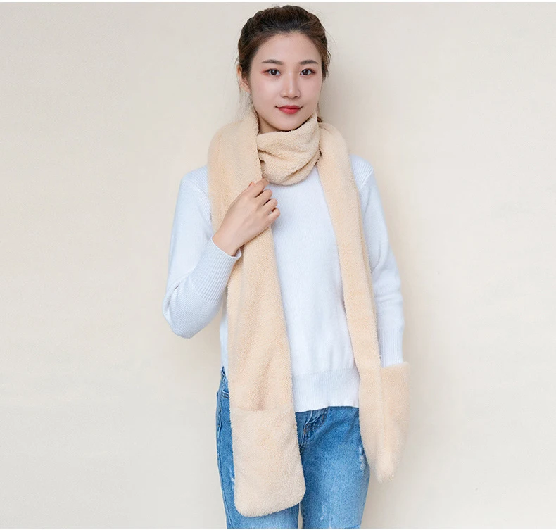 2019 зима милый женский плюшевый шарф с капюшоном осень сплошной цвет теплый толстый пара шарф сиамский нагрудник перчатки из трех частей