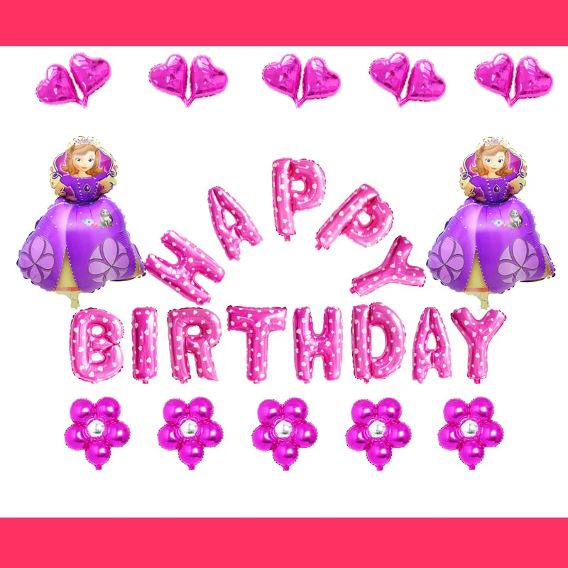 30pcs/lot)happy birthday balloons set pink color letters sofia princess foil balloons for sofia party balloons