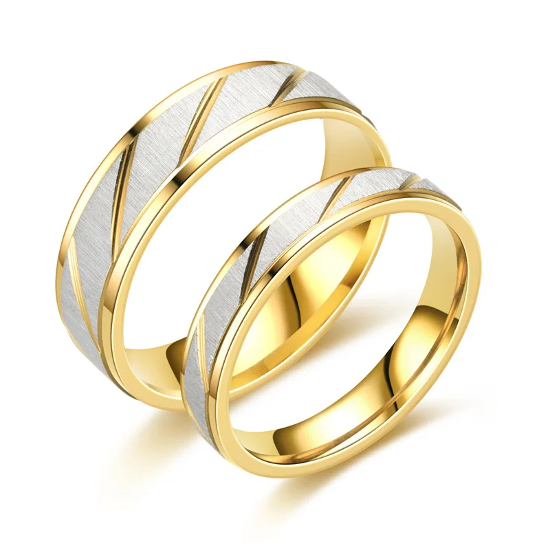 

Aroutty Titanium Steel Engrave Name Lovers Couple Rings Gold Wave Pattern Wedding Promise Ring For Women Men Engagement Jewelry