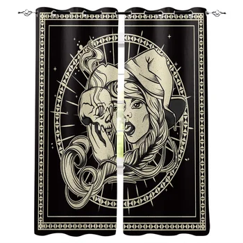 

Halloween Witch Skull Head Geometric Curtains for Windows Drapes Blinds Printing Curtain For Living Room Bedroom Home Decor