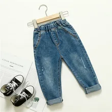 Детские джинсы; коллекция года; сезон лето; новые стильные брюки в Корейском стиле; нейтральные модели; эластичные мягкие ковбойские брюки для детей