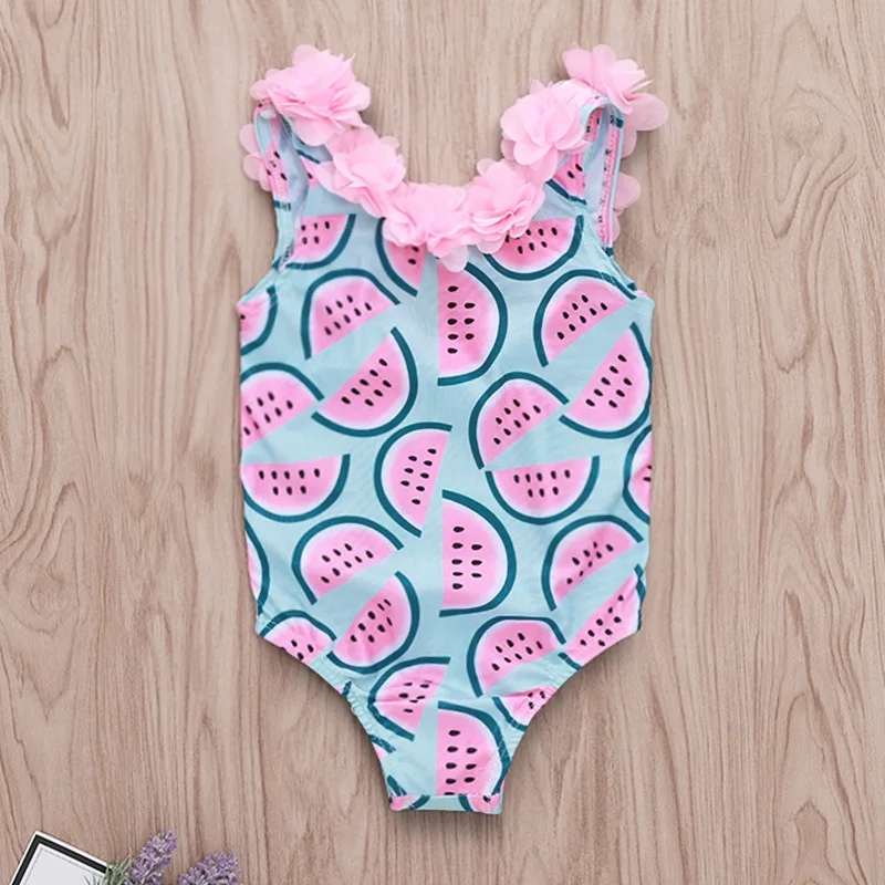 Летняя пляжная одежда для малышей, Kawaii, Детский комплект с арбузом, розовые детские ползунки для девочек с цветочным принтом, боди с открытой спиной для маленьких девочек 1-4 лет - Цвет: Розовый