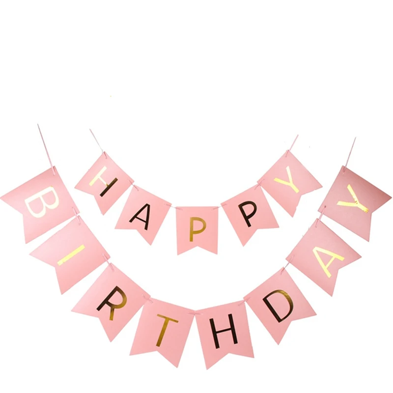 Флаги душ мульти девушка розовый черный Детские вечерние с буквами день рождения счастливый взрослый Шары Баннер Украшения Гирлянды конфетти золото - Цвет: Розовый