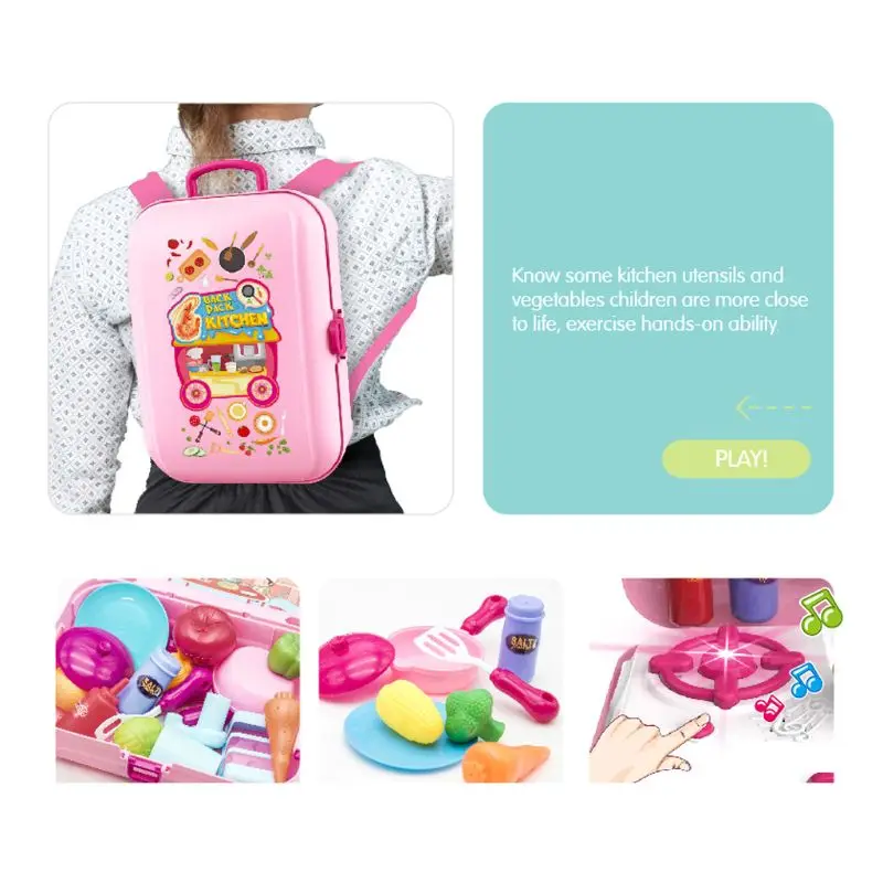 1Set Pretend Play House Toys Simulated Home Kitchen Kitchenware Carrying Case Bag Box for Kids Children Educational Toy Tools