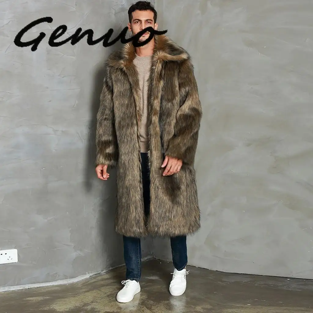 Genuo, зимнее модное меховое пальто, Мужская одежда, толстая куртка из искусственного меха, куртка с капюшоном, мужские толстовки, пальто, мужская теплая одежда, большие размеры