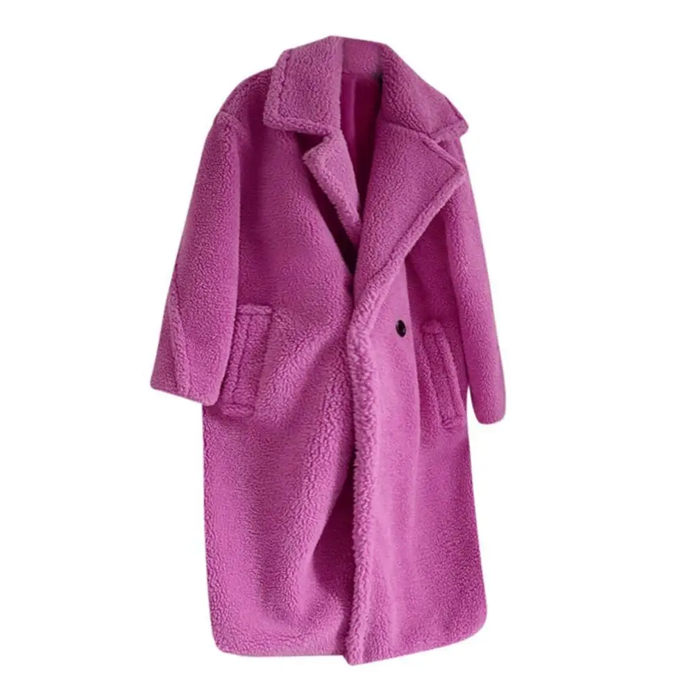 Hot Pink Женские пальто и куртки, осенняя и зимняя свободная ветровка средней длины, Женское пальто из овечьей шерсти, Chaqueta Mujer Invierno - Цвет: Hot Pink
