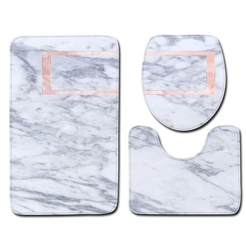 

Marble Pattern Washable Rug Toilet Lid Cover Bath Mat Kit Bathroom Toilet Lid Cover Sitting Foot Pad Mat