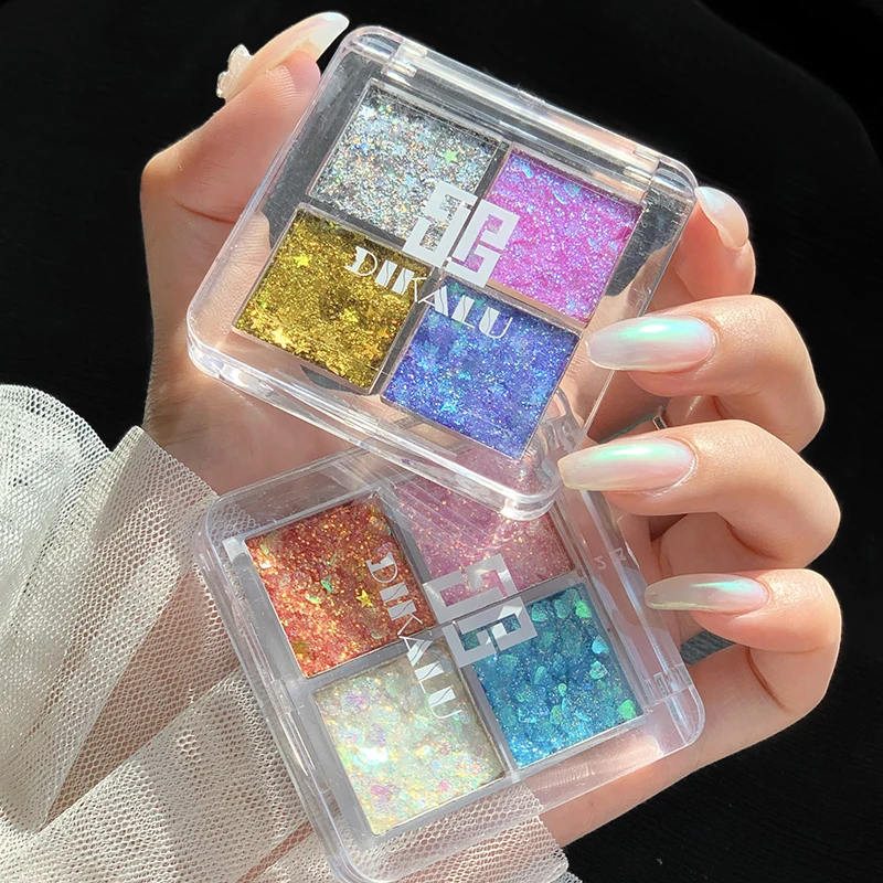 

Makeup 4 Color Eye Shadow Palette Glitter Pearlescent Waterproof Big Sequin Eye Shadow Makeup Palette Shimmer Eyeshadow