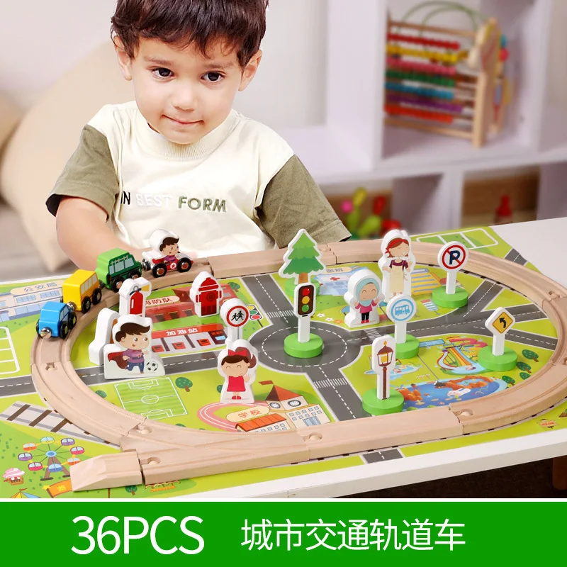 

City Camera Track Traffic Scene Set Wooden Building Blocks Children'S Educational Train Camera Track Assembled Toys 36PCS