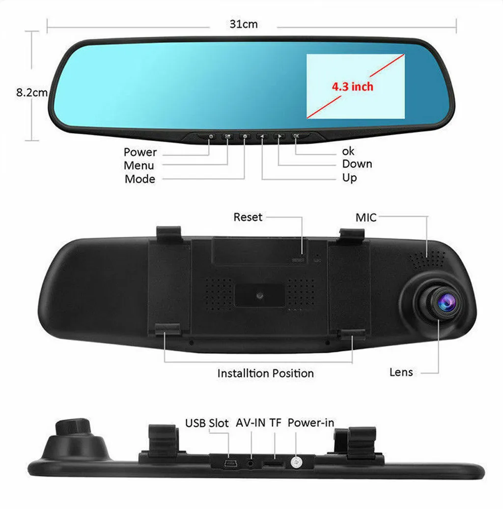 4,3 ''HD двойной объектив Автомобильный dvr видеорегистратор Передняя камера и камера-зеркало заднего вида видеорегистратор Dashcam Авто Voiture Registrator Adas