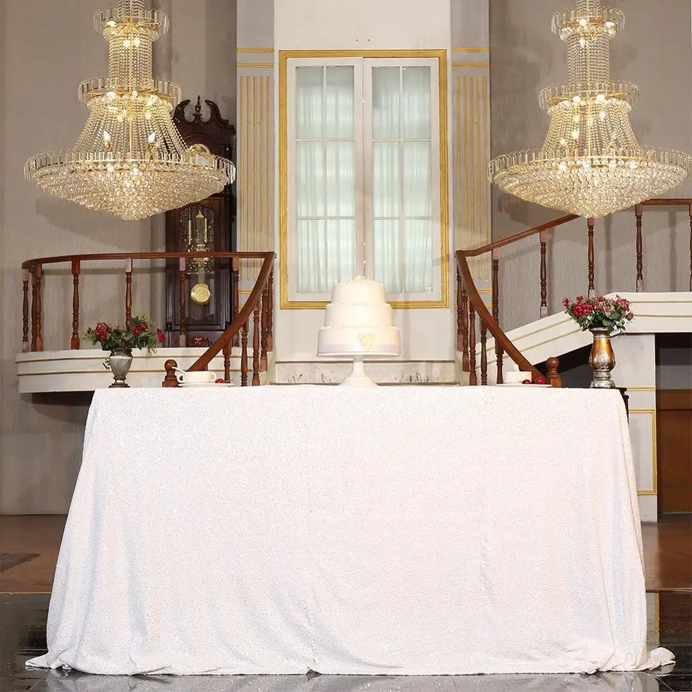  Sequin Tablecover 50x72-Inch White Glitter Tablecloth Dessert Table Tablecloths Wedding Decor-M0928