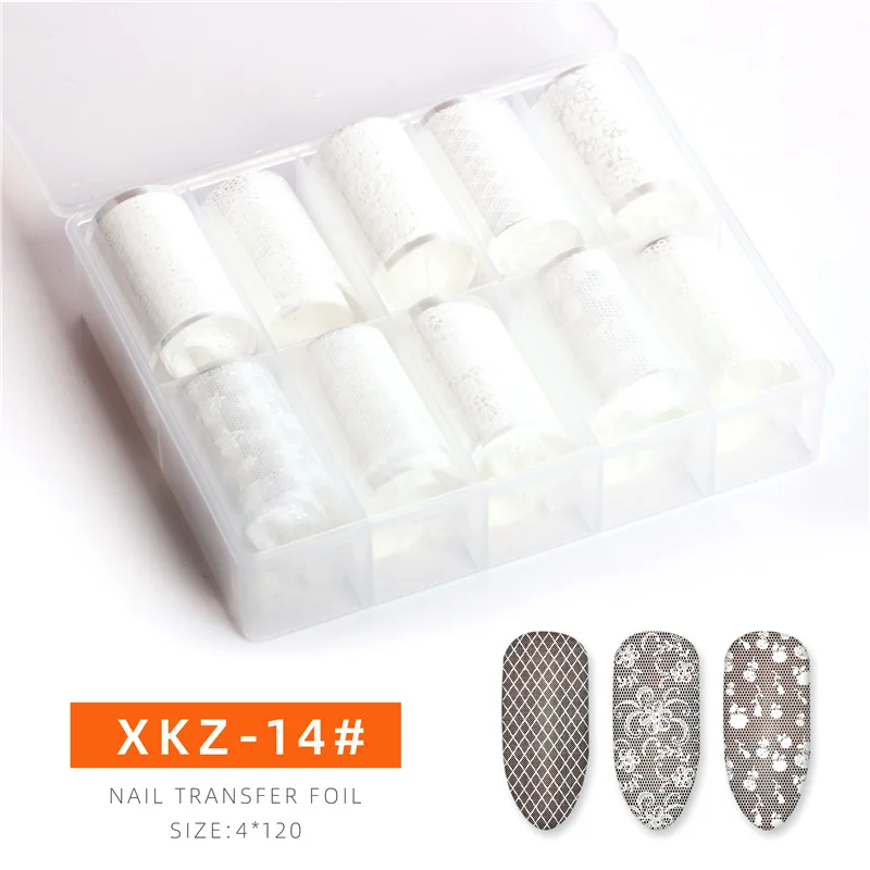 XKZ-14 10 рулонов/коробка 120 см дизайн ногтей перевод рисунка фольги стикер s ногтей Лазерная Звезда наклейка бумажный стикер s набор гвоздей аксессуары для ногтей - Цвет: XKZ-14