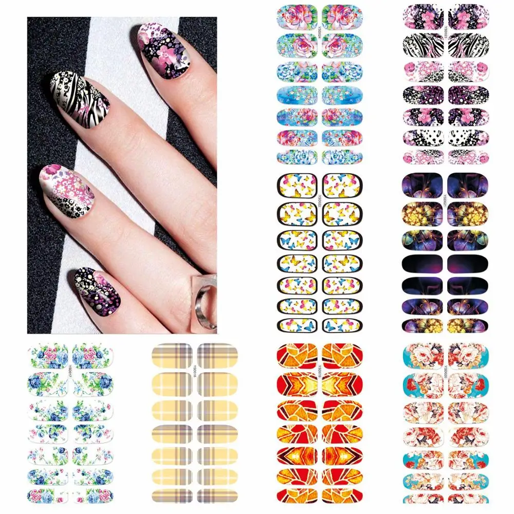 14tips/sheet Nail stick Nail Wraps DIY Polish Sticker Strips Adhesive Shine Art Stickers Manicure for Women Girls Gift Nail Stickers Nail Art Tools