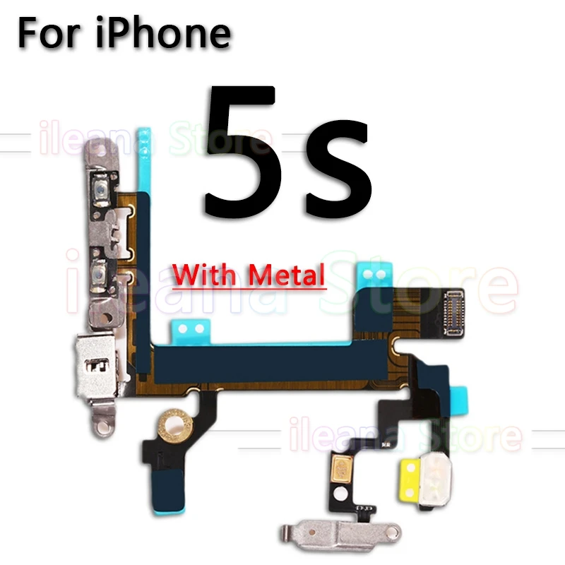 Высококачественный гибкий кабель для выключателя звука и громкости для iPhone 6, 6s, 7, 8 Plus, 5, 5S, SE, 5C, с металлическими запасными частями - Цвет: For iPhone 5s