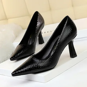 

Fashion 7cm sexy nightclub thick with high heel shallow mouth pointed snake high heelsbanquet high heels Zapatos Mujer