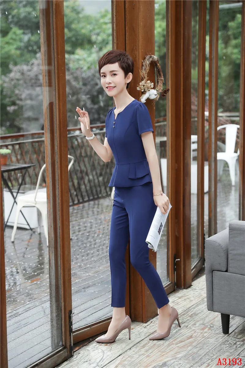 Формальная форма дизайн брючный костюм с 2 частей топы и брюки Slim Fit для женщин Бизнес Брюки Костюмы Дамы брючные костюмы блейзеры комплект