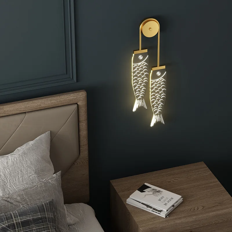 

Modern Minimalist LED Wall Lamp Indoor Home Living Room Aisle Bedroom Bedside Lamp Creative Goldfish Decorative Lighting