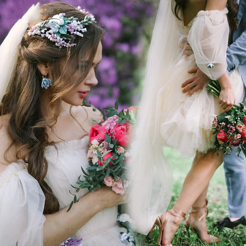 Eightree Короткие свадебные платья милое бальное платье Boho невесты платья без бретелек Bohomian Свадебные платья с пышными рукавами