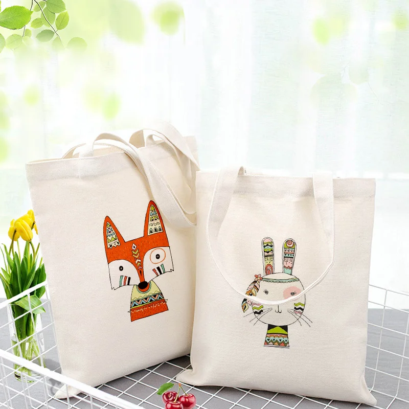 Лесной Племенной животные Холст сумка для ежедневного использования текст DIY Пользовательские печати сумка для покупок с логотипом экологический многоразовый сумки рециркулировать