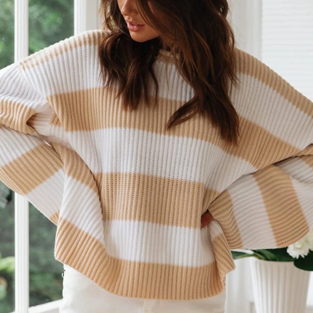 Повседневный свитер большого размера в полоску для женщин осень 2019 Свободный