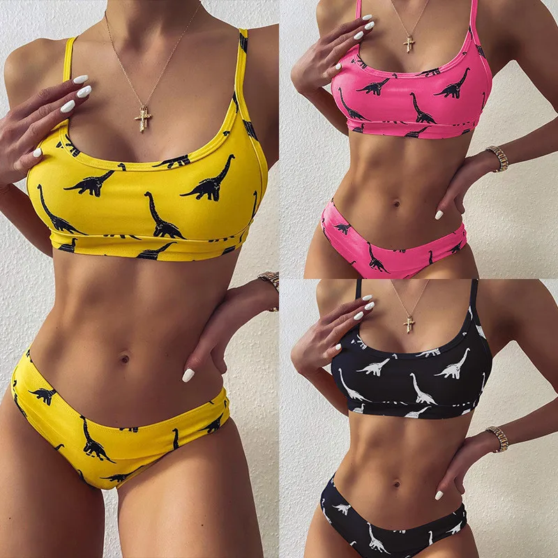 2020 mujer biquini Print dinosaur Women Swimwear Swimsuit Sexy Bikini Set Crop Top Girl Lady Beachwear Swimsuit Bathing Suits 2020 mujer biquini Print dinosaur Women Swimwear Swimsuit Sexy Bikini Set Crop Top Girl Lady Beachwear Swimsuit Bathing Suits