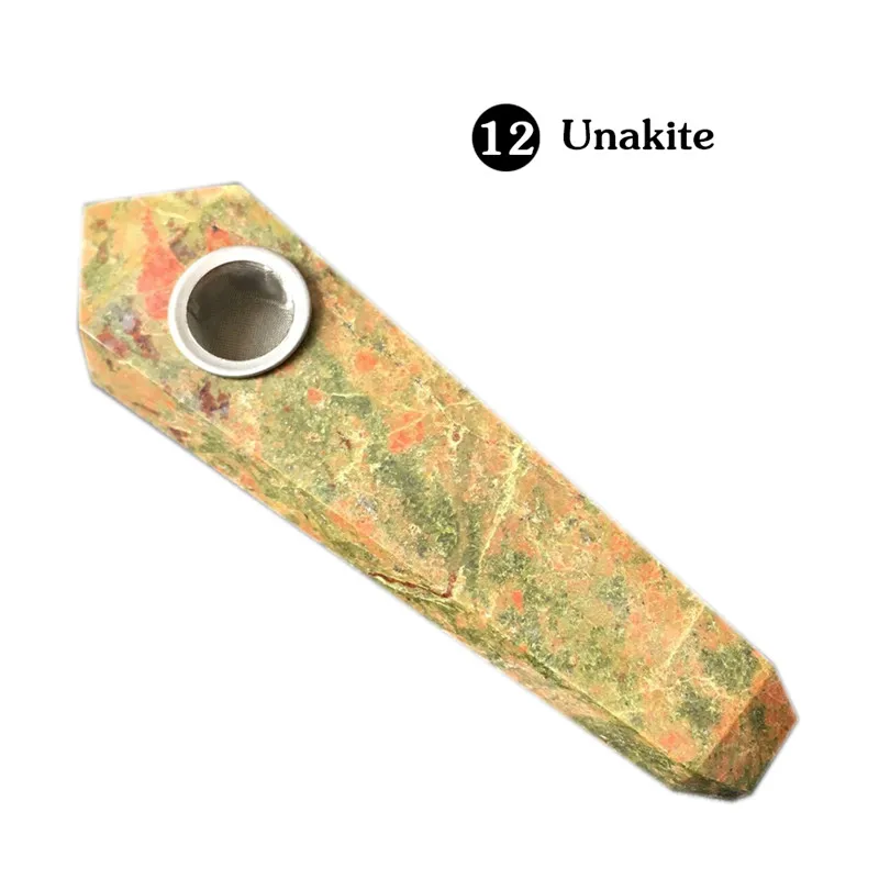 unakite 1 шт. натуральный кварц курительная Труба Кристалл Камень обелиска палочка точечные сигары курительные трубки трубы заживление с металлическим фильтром - Цвет: unakite