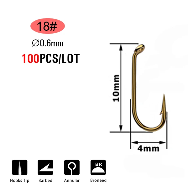 100pcs Size 18 ICERIO 100 шт. длинная ручка вниз глаза Сухой Влажной Нимфа вязания мушек крючок острый углеродистая сталь рыболовный снасти Аксессуары - Цвет: 100pcs Size 18