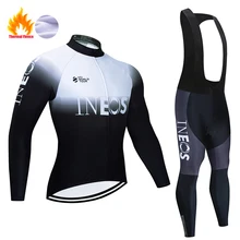 Winter Thermal Fleece Cycling Jersey Set 2021 blue INEOS Mountian Bicycle Cycling Clothing MTB Pro Man Bike Cycling Clothes Suit