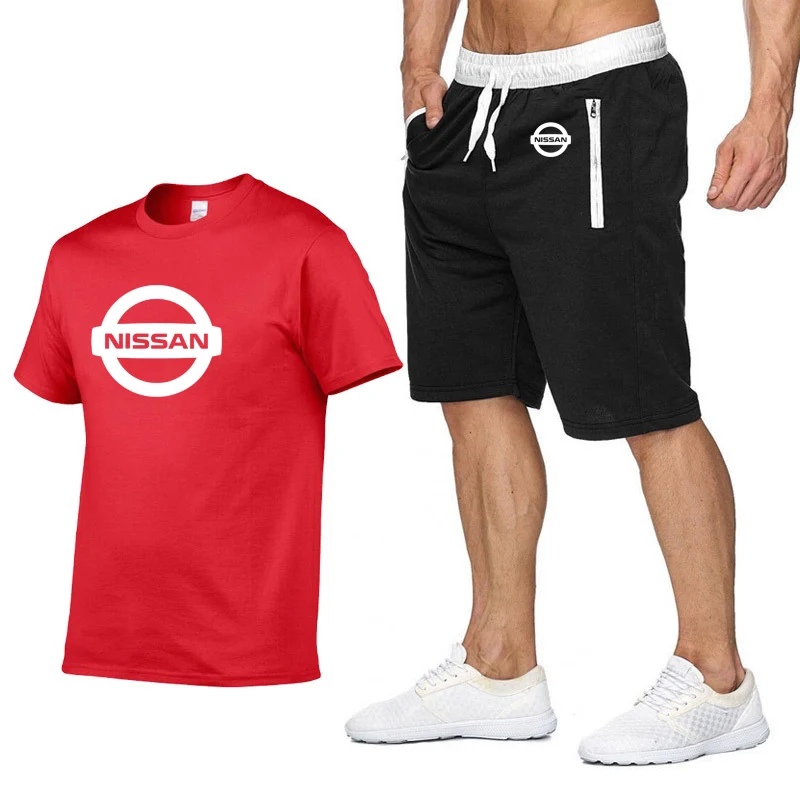 Мужская футболка с коротким рукавом и логотипом автомобиля Nissan, повседневная Летняя мужская футболка в стиле хип-хоп, высокое качество, хлопковые футболки, штаны, костюм из 2 предметов