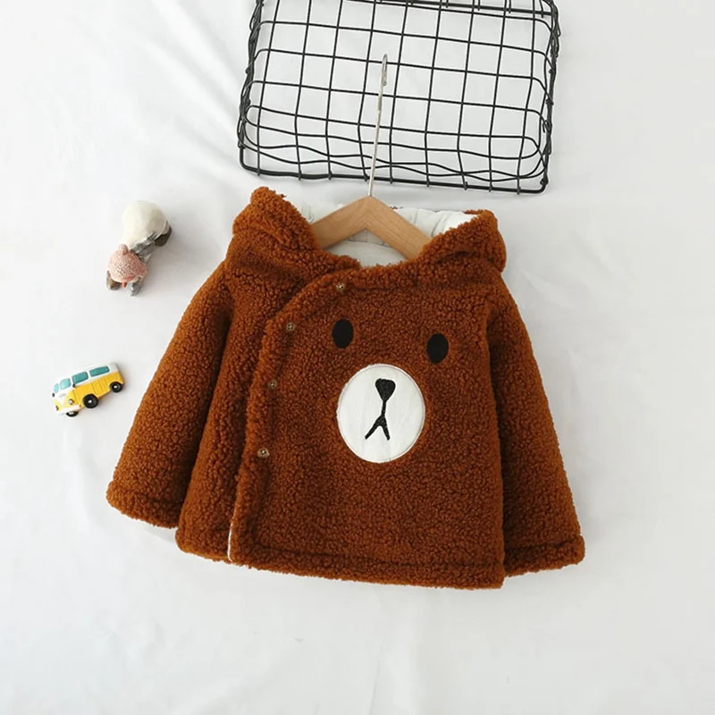 Brown Bear Детские теплые зимние парки из плотного флиса с капюшоном и ушками для новорожденных девочек; пальто; Верхняя одежда; Casaco; кардиган; S9665 - Цвет: Brown Bear