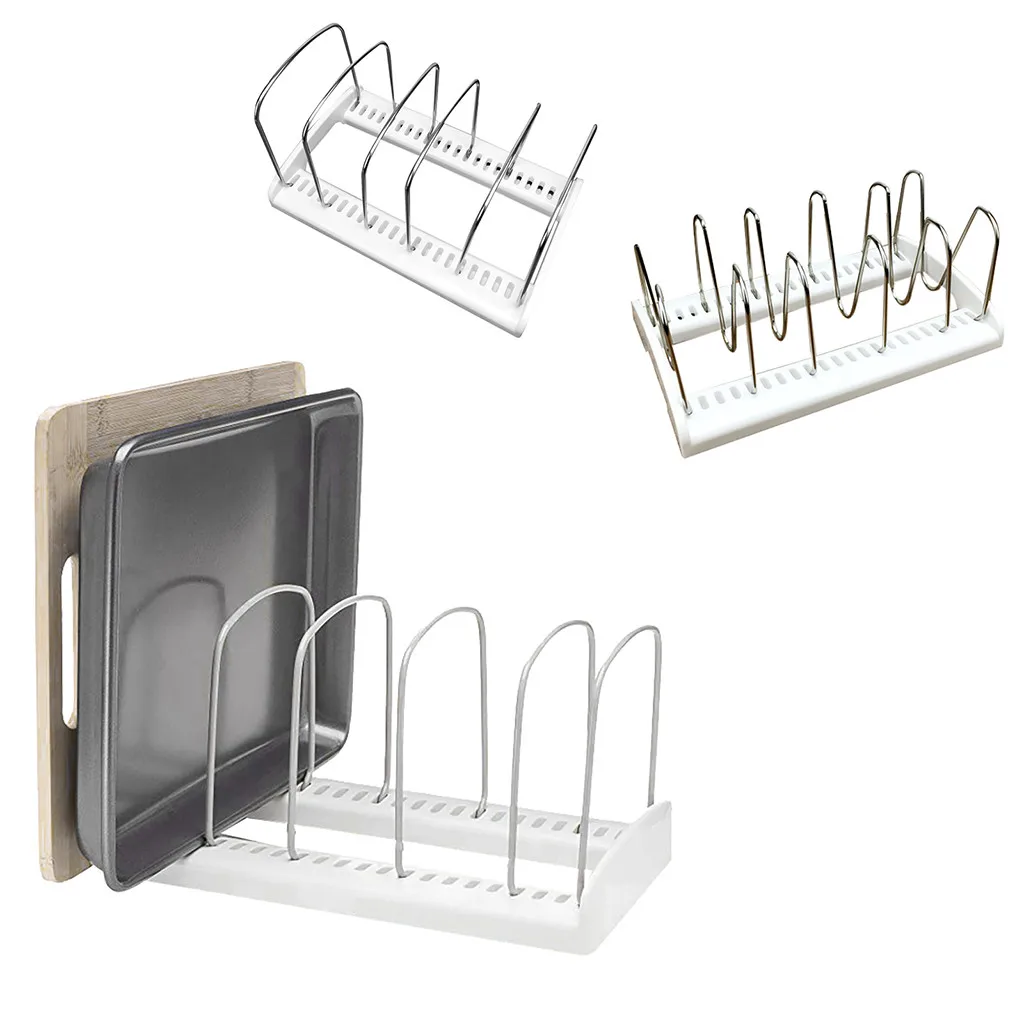 2020New Adjustable Pot Lid Rack Pan&Cutting Board Holder Stand Kitchen Organizer Dual Racks Chopping Board Shelf stainless steel
