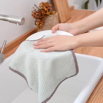 

Simple elegant thickened pineapple pattern rags hung at home with a scouring pad thickened coral fleece absorbent cleaning cloth