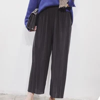 Pant Pleated chiffon wide leg pants female summer 2018 new Korean version of nine high waist loose Plus Size Straight pants