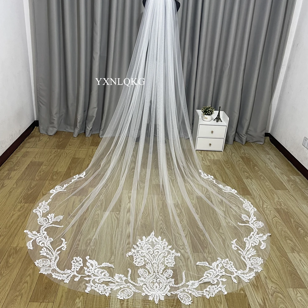 New Real Photo 4 Meters Long Voile Mariage Lace Wedding Veil Tulle Bridal Veils with Comb Bride Wedding Accessories Veu De Noiva